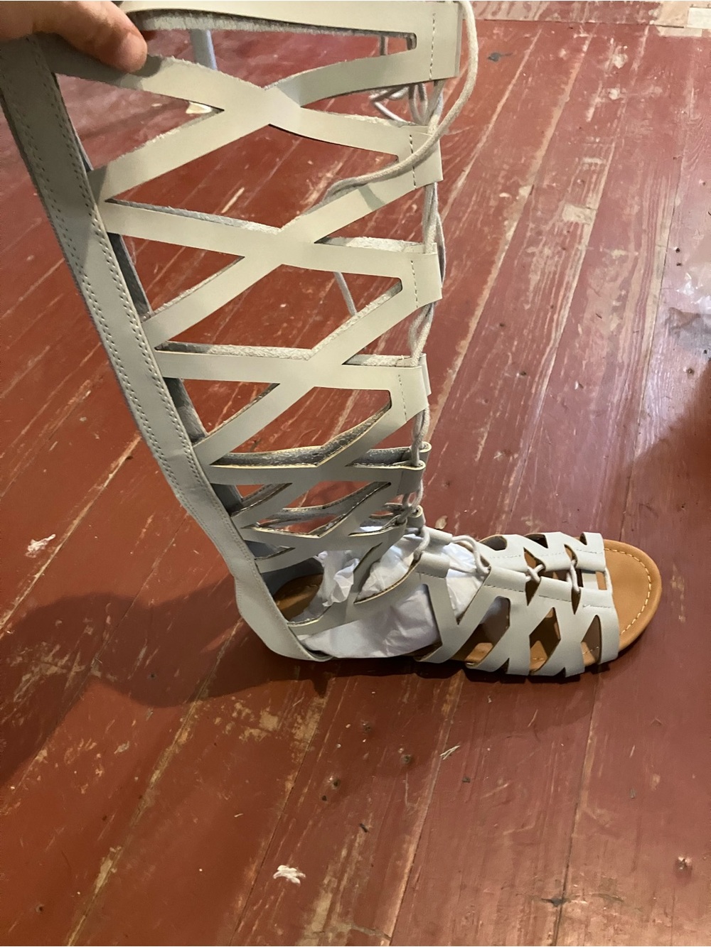 Women's White Strappy Gladiator Sandals - Picture 2 of 4